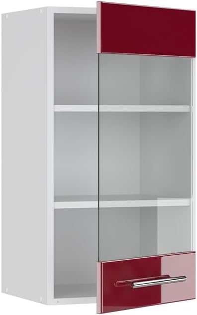 Vicco Küchenschrank Glas Fame-Line, Bordeaux Hochglanz/Weiss, 40 cm Bordeaux Hochglanz Hängeglasschr