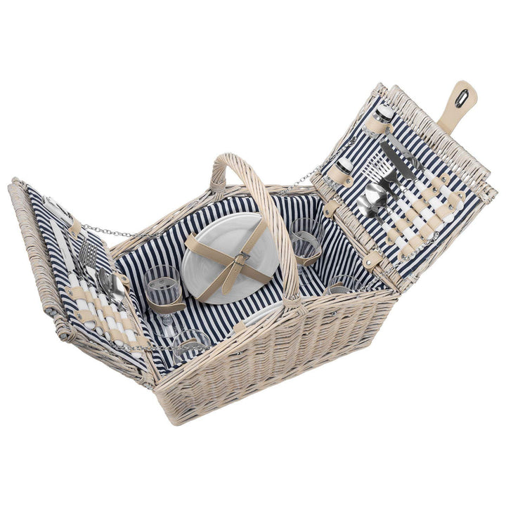 anndora Picknickkorb 4 Personen Weidenkorb Henkelkorb beige + Zubehör 23 TLG. Beige - Blau Weiss, Be