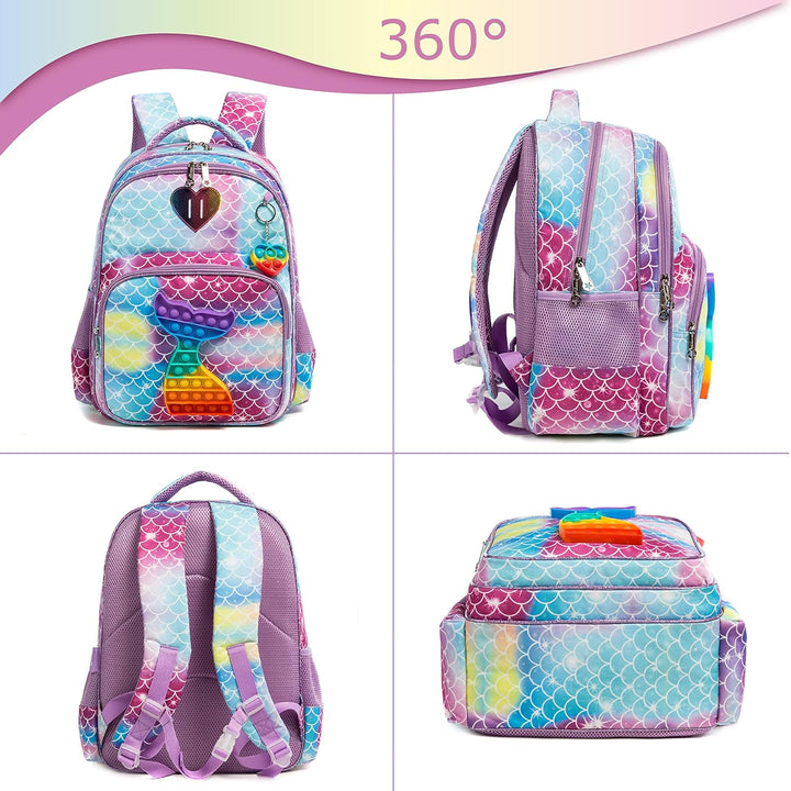 HTgroce Pop it Rucksack für Mädchen Pop Fidget Bag mit Lunch Bag Vorschule Kindergarten Fidget Toys