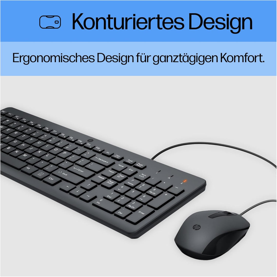 HP 150 Kabelgebundene Maus und Tastatur Combo 1600 DPI, ergonomisch gestaltet und leise Leistung, F1