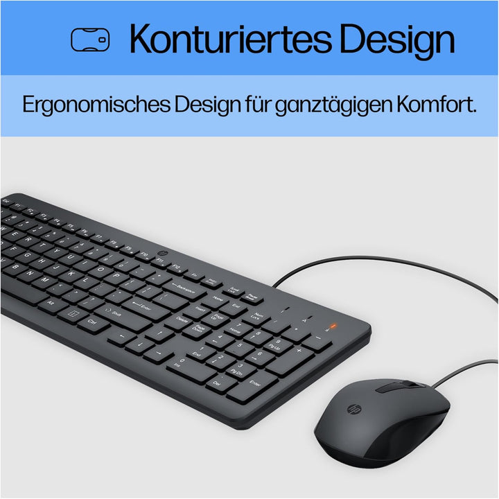 HP 150 Kabelgebundene Maus und Tastatur Combo 1600 DPI, ergonomisch gestaltet und leise Leistung, F1