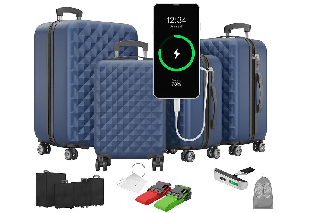 Onbest Premium Kofferset 4-TLG. – Hartschalenkoffer mit TSA-Lock, USB-Anschluss – 1x Kofferwaage, 2X
