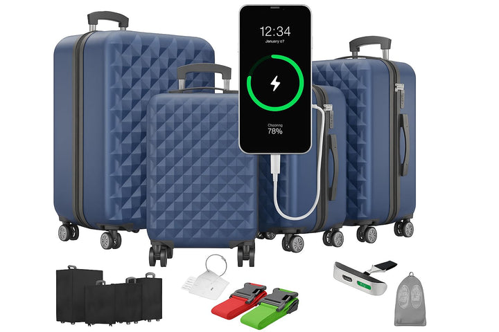 Onbest Premium Kofferset 4-TLG. – Hartschalenkoffer mit TSA-Lock, USB-Anschluss – 1x Kofferwaage, 2X