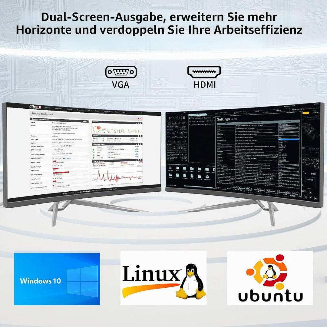 Industrie Mini PC, Desktop Lüfterloser Computer Core i7-5500U 2.4-3.0GHz, Windows 10 Pro, 16G RAM, 5