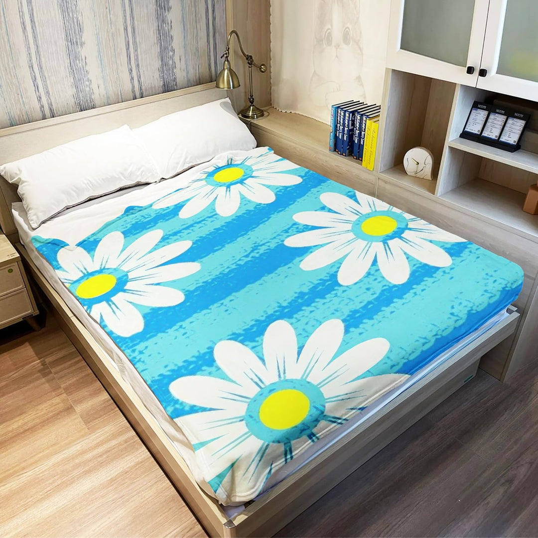 Kuscheldecke mit Gänseblumen Muster, Super weiches Fleece, Überwurfdecke für Bettwäsche Couch Sofa,