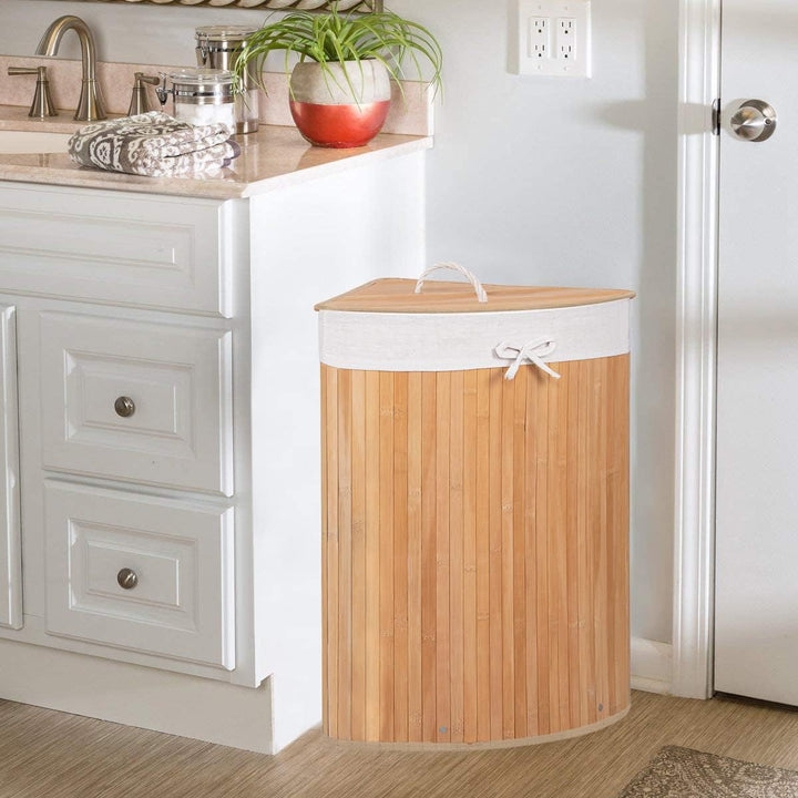 SPRINGOS Eckwäschekorb Wäschesammler mit Deckel 60 L Bambus Natural 73 l, Natural 73 l