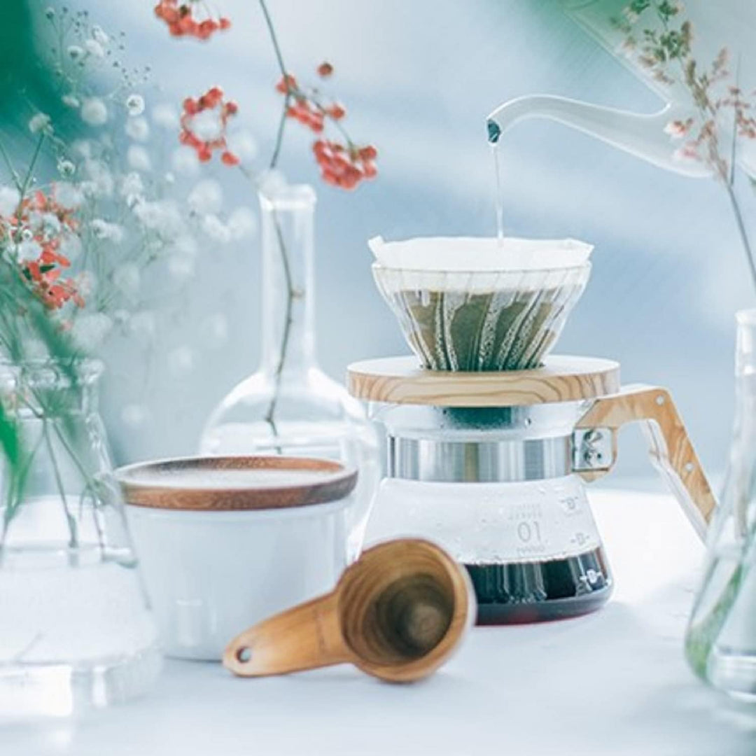 HARIO VDGR-01-OV V60 Hitzebeständiges Glas Transparent Kaffee-Tropfer Olivenholz 01 Kaffee-Drip für