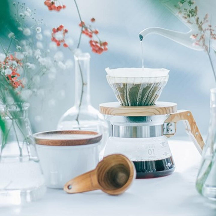 HARIO VDGR-01-OV V60 Hitzebeständiges Glas Transparent Kaffee-Tropfer Olivenholz 01 Kaffee-Drip für