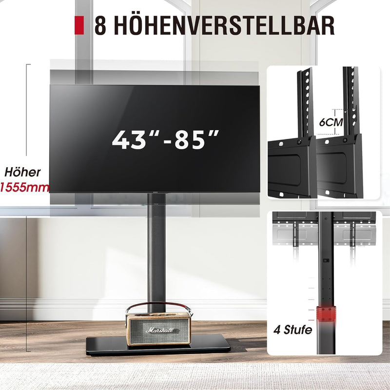 AOKCOS TV Ständer Bodenständer Höher 1.6m für 43-75 85 Zoll Fernseher, Neigbar Schwenkbar Höhenverst