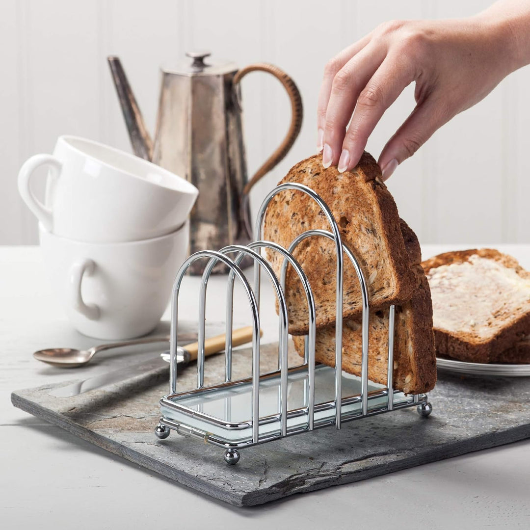 Kilo BA87 Toastständer aus Chrom mit 6 Scheiben im Art-Deco-Design mit mattiertem Glasboden, Kugelfü