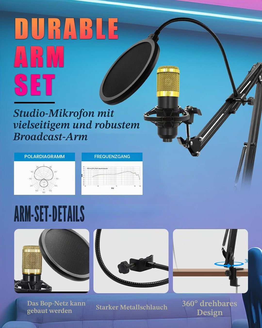 Podcast Mikrofon Bündeln, Komplettes Aufnahmestudio mit 2*Mikrofon, Podcasting und Stimmenverzerrer,