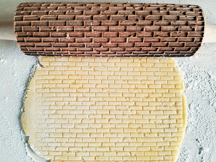 ZIEGEL Nudelholz für hausgemachtes Gebäck und Keramik. Präge Teigrolle. Gravierte Nudelholz mit Must