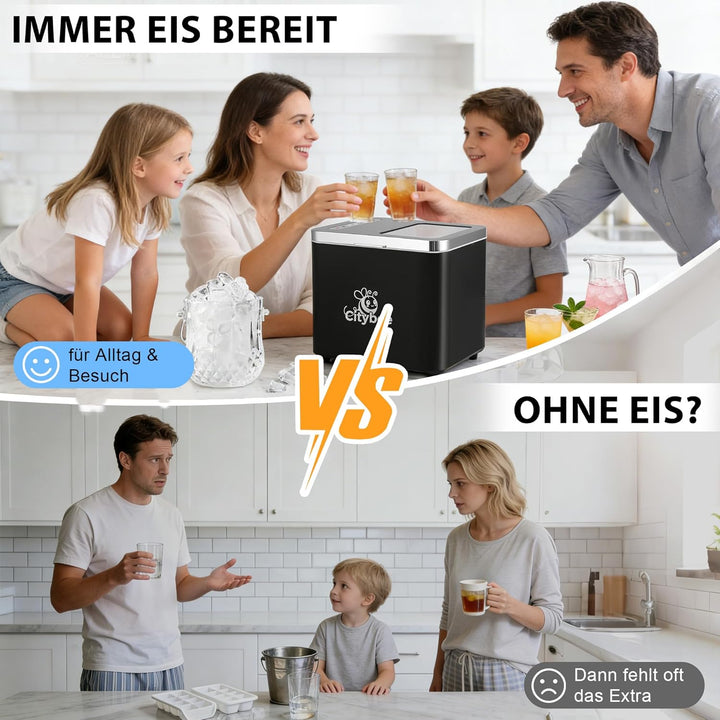 Citybee Eiswürfelmaschine Klein Ice Maker - Eiswürfel maschine Mini mit 2 Eiswürfelgrössen - Leise T