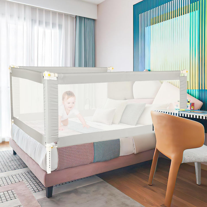 Bettschutzgitter 150 cm Rausfallschutz Bett – klappbares Bettgitter für Baby & Kleinkind, höhenverst
