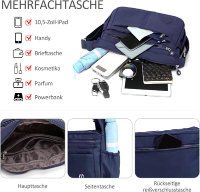 DIRRONA Beiläufig Damen Umhängetasche Multi Pocket Crossbody Bag Mittelgrosse Umhängetasche Aus Nylo