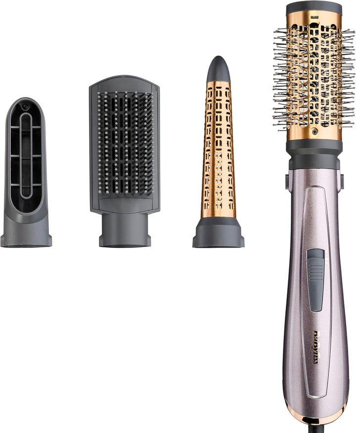 BaByliss Air Style 1000 Warmluftbürste mit 4 Aufsätzen zum Trocknen, Locken, Glätten und für Volumen