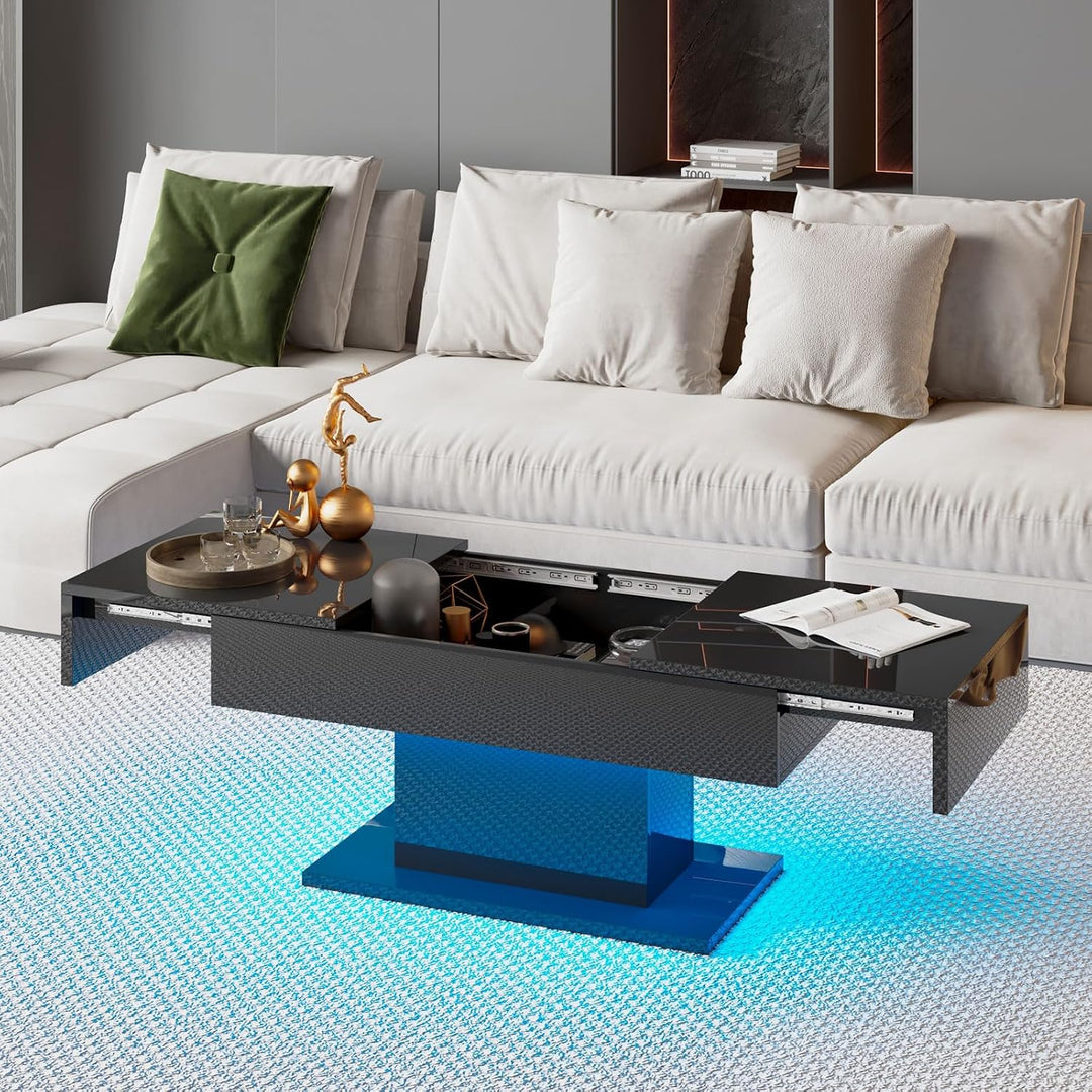 KEEPREAPER Couchtisch Hochglanz ausziehbar, Wohnzimmertisch versenkbar mit Stauraum für Sofa, 108x53