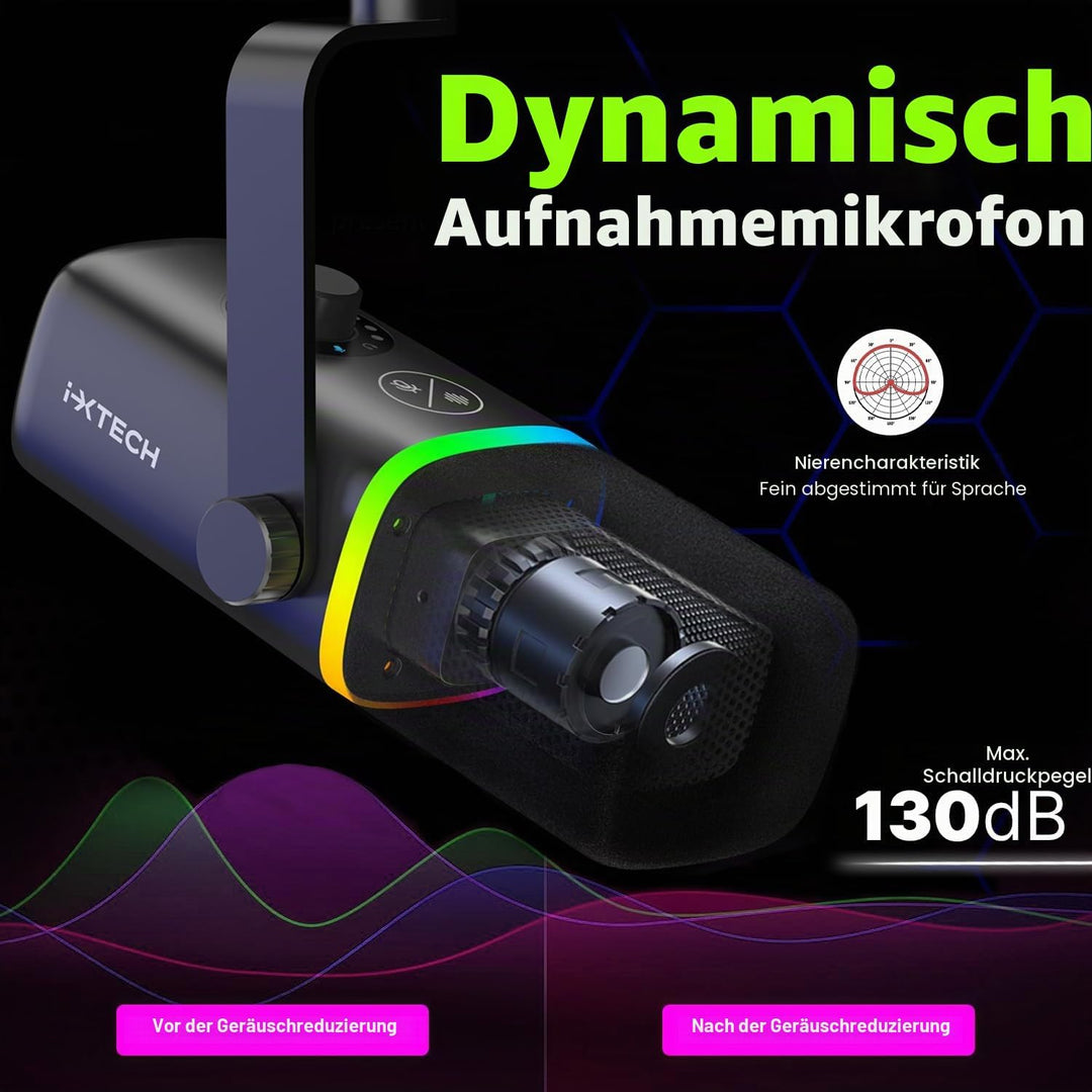 IXTECH Gaming USB Mikrofon für PC, Geräuschunterdrückung, Kondensatormikrofon für Podcasts und Video