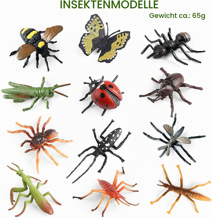 Insekt Pflanzenfiguren Spielzeug 20Pcs, realistische Kunststoff Blume mit Marienkäfer Biene Schmette