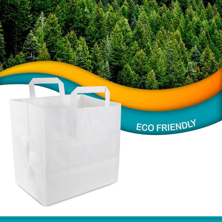 Commerline Papiertüten 250 Stück, Weiss, 32+17x27 cm | Kraftpapier Tüten Klein Mit Henkel | Tragetas