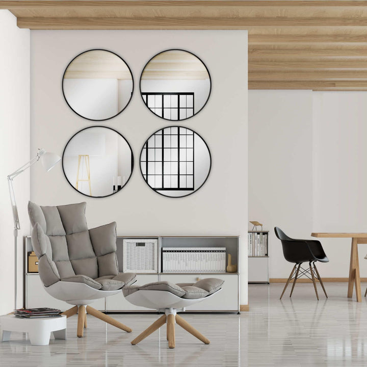 HOKO® Design Wandspiegel rund 60 cm mit Metall Rahmen Matt Schwarz. Runder Design Spiegel für Bad, F