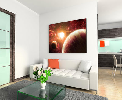 Paul Sinus Art XXL Fotoleinwand 120x80cm Illustration - Rote Planeten mit Mond auf Leinwand Exklusiv