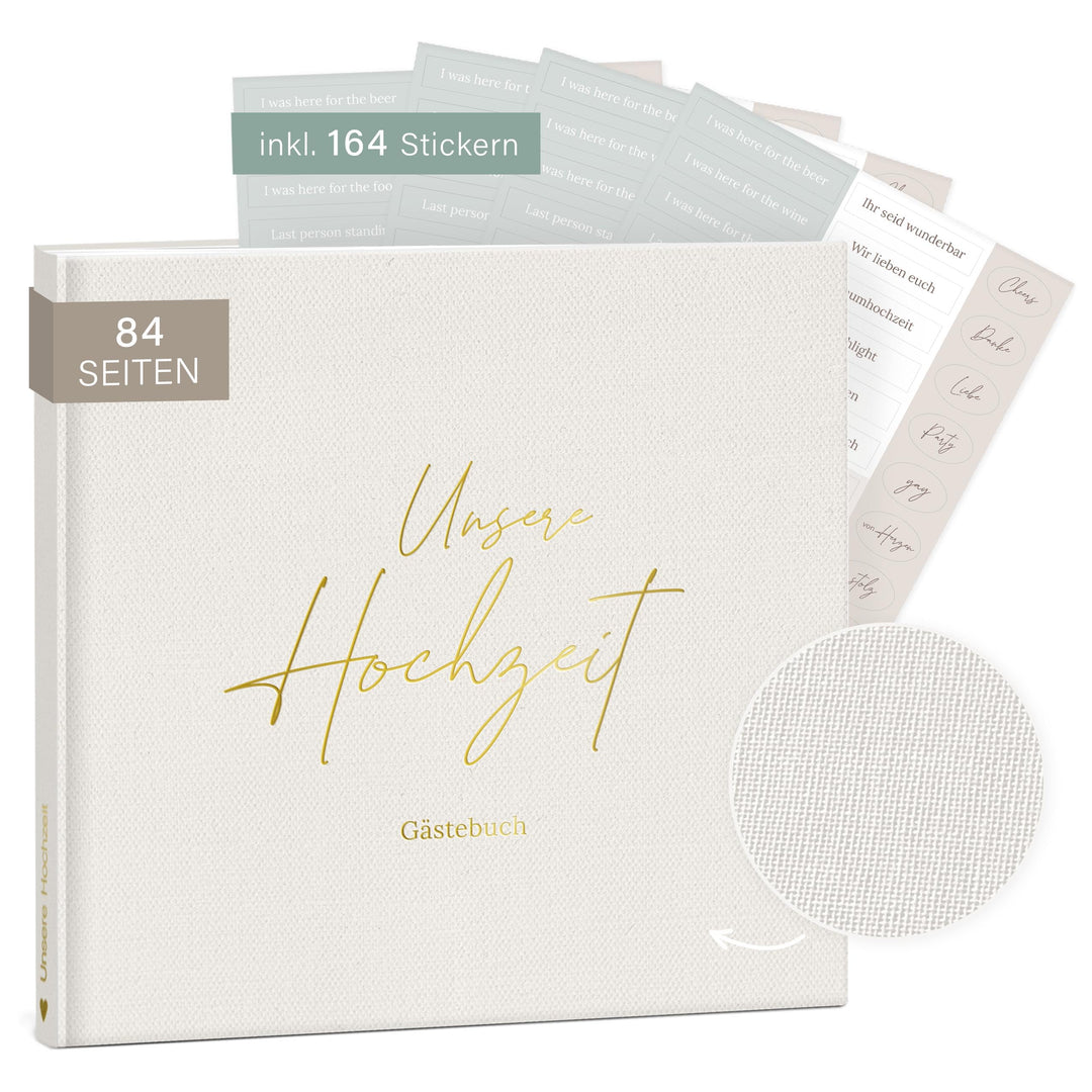 mintkind® Gästebuch Hochzeit zum Ausfüllen Offwhite inkl. 4 Stickerbögen | 84 Seiten zum kreativen G