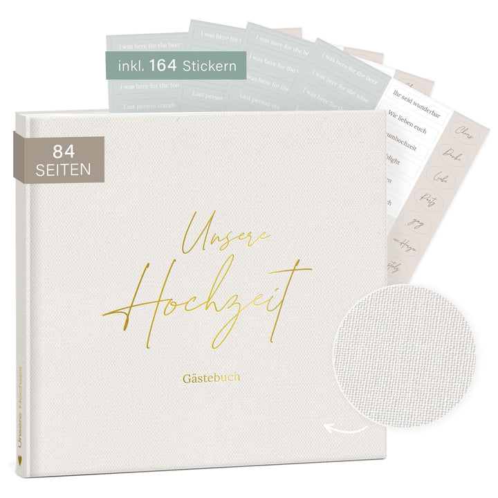 mintkind® Gästebuch Hochzeit zum Ausfüllen Offwhite inkl. 4 Stickerbögen | 84 Seiten zum kreativen G