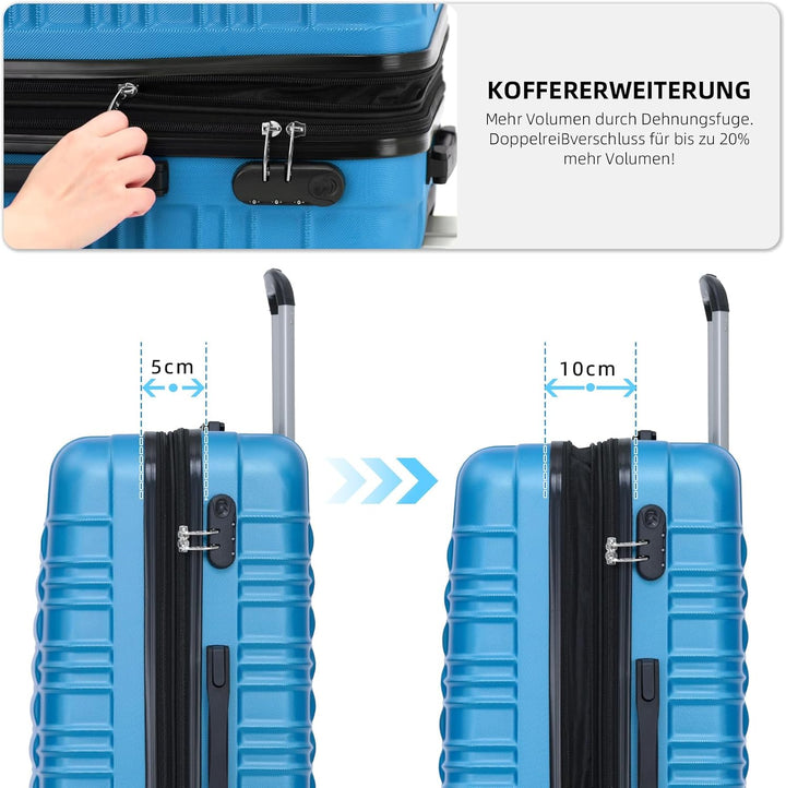 BEIBYE Hartschalen Koffer Trolley Rollkoffer Reisekoffer Zwillingsrollen Kofferset (Türkis, Set) Tür