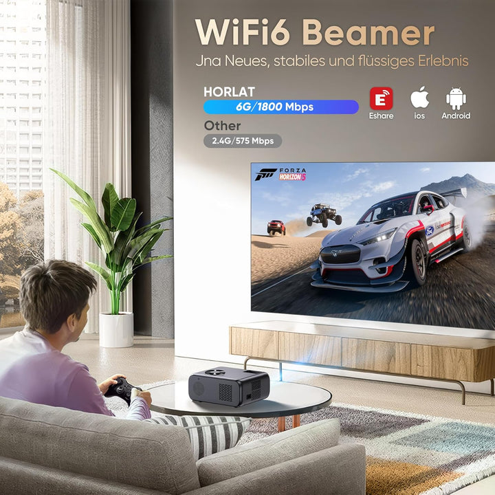 Beamer Kompatibel mit, HORLAT Beamer Unterstützt 4K, 28000 Lumen Full HD 1080P WiFi 6 Bluetooth, Aut