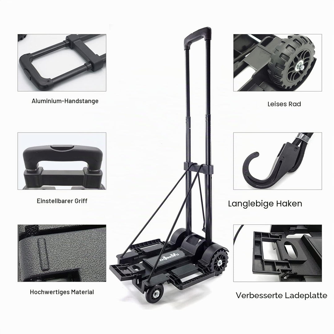 Dolly Cart mit 4 Rädern Teleskop Lron Tube Pull, Handwagen mit elastischem Seil, nach dem Zusammenkl