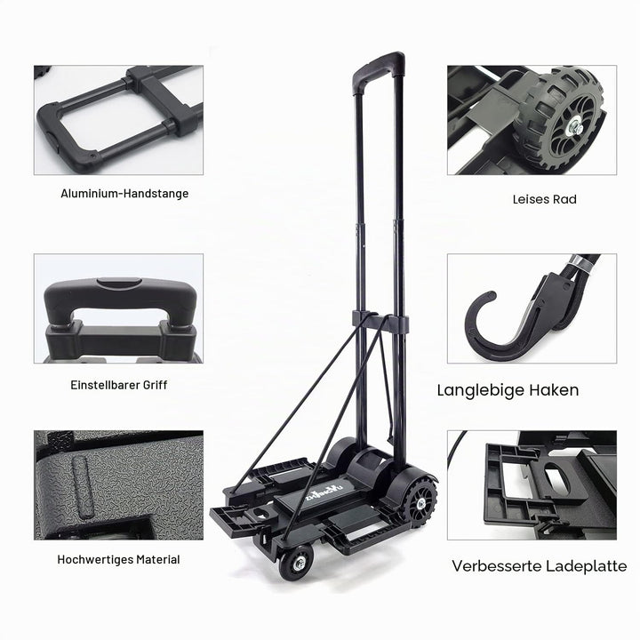 Dolly Cart mit 4 Rädern Teleskop Lron Tube Pull, Handwagen mit elastischem Seil, nach dem Zusammenkl