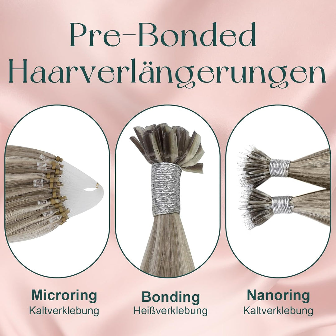 Easyouth Extensions Echthaar Bondings Blond Highlights Echthaar Extensions Bondings Hellbraun Platin