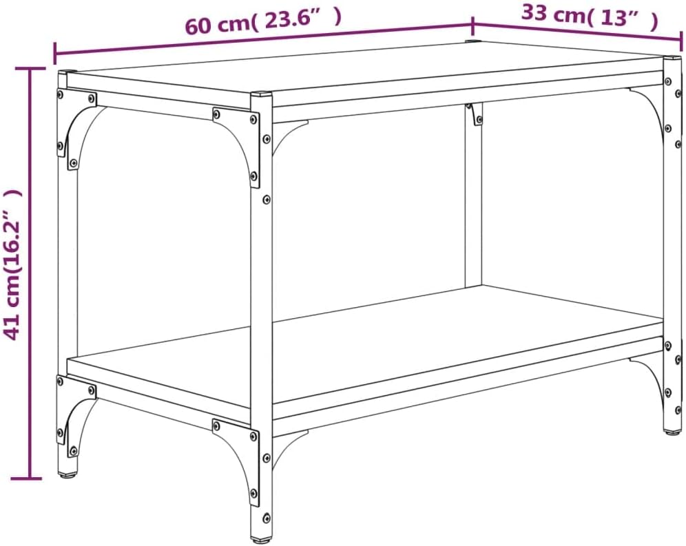 homiuse TV-Schrank Schwarz 60x33x41 cm Holzwerkstoff und Stahl TV Board Fernsehschrank Fernsehtisch