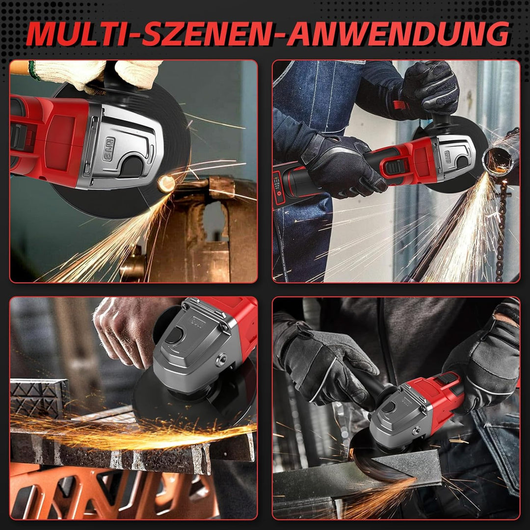 Akku Winkelschleifer für Milwaukee 18V,125mm Bürstenlos,3 Geschwindigkeiten,12000 U/min mit 4 M14 bi