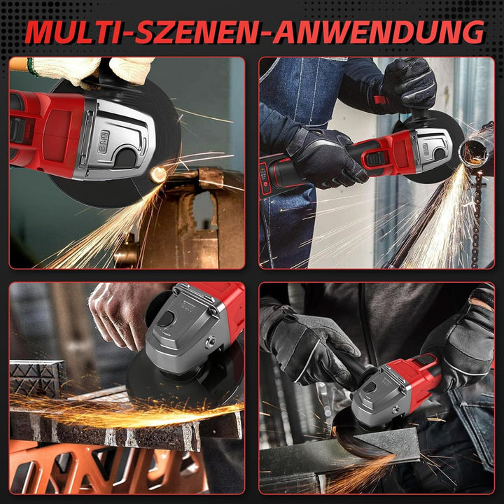 Akku Winkelschleifer für Milwaukee 18V,125mm Bürstenlos,3 Geschwindigkeiten,12000 U/min mit 4 M14 bi