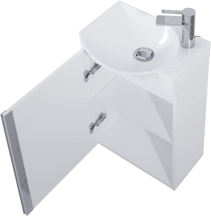 VBChome Badmöbel Set 45 cm Weiss Waschbecken mit Weiss Hängeschrank Waschtisch 1-Türen Soft-Close Se