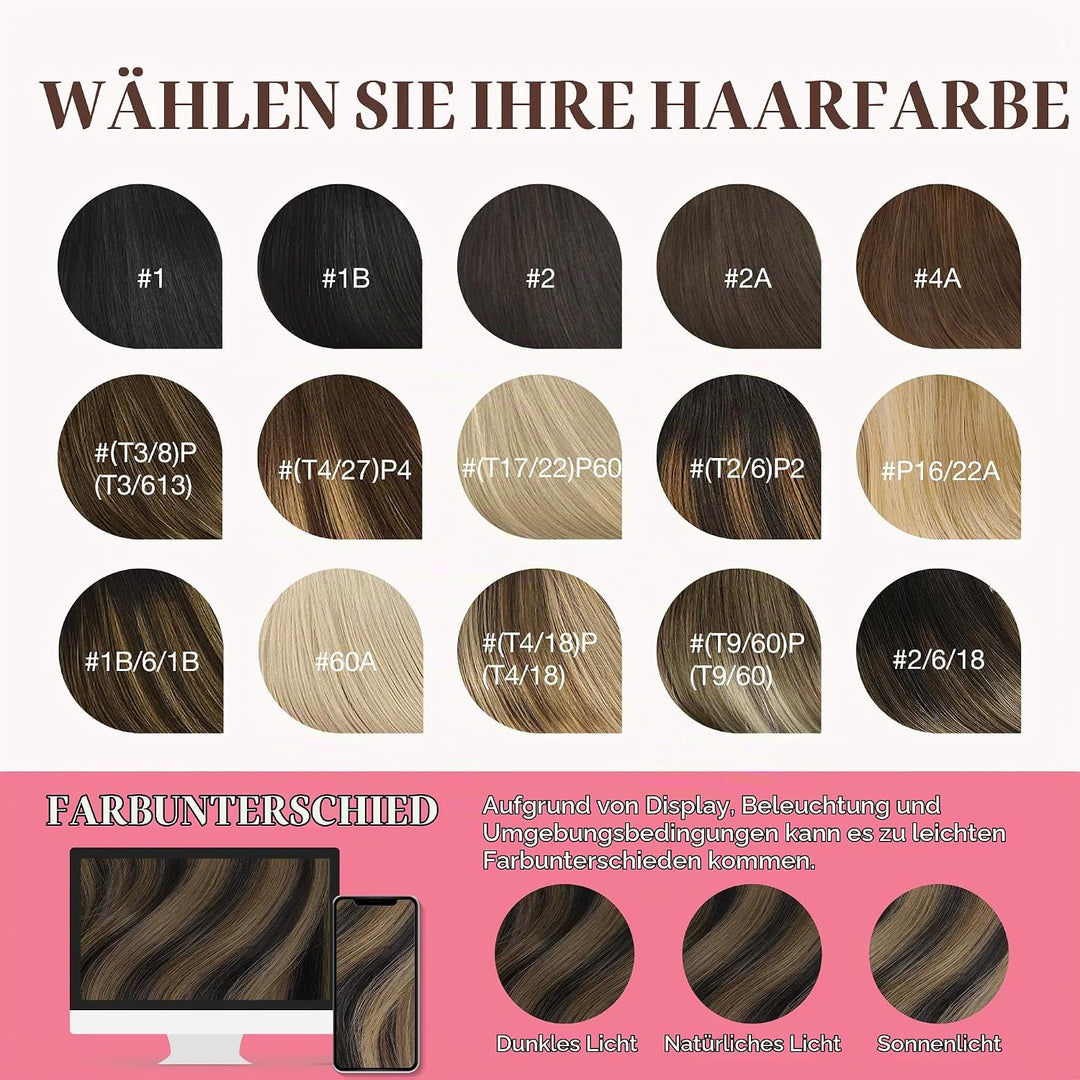 GOO GOO Echthaar Extensions Clip, 35cm 14 Zoll 120g 7 Stück Balayage Naturschwarz Gemischt Kastanien
