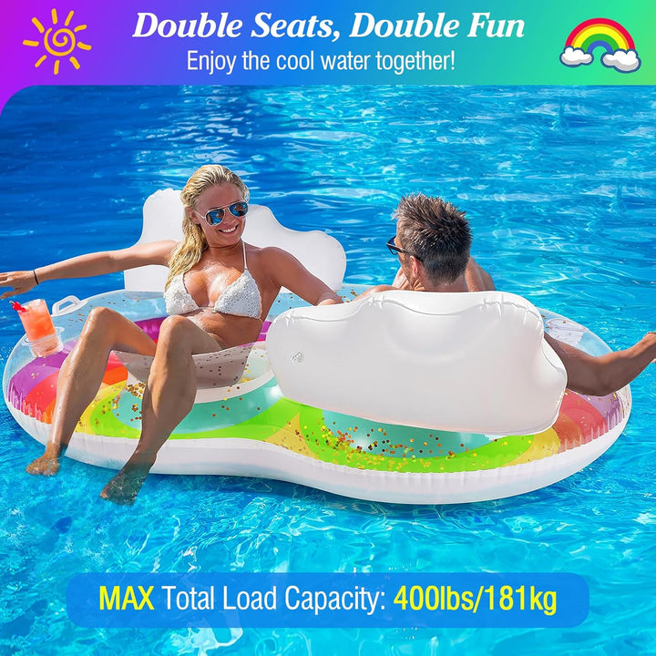 MoKo Pool Luftmatratze Erwachsene, Gross Schwimmbett mit EIS Bar, Solarium Pool Loungesessel Aufblas