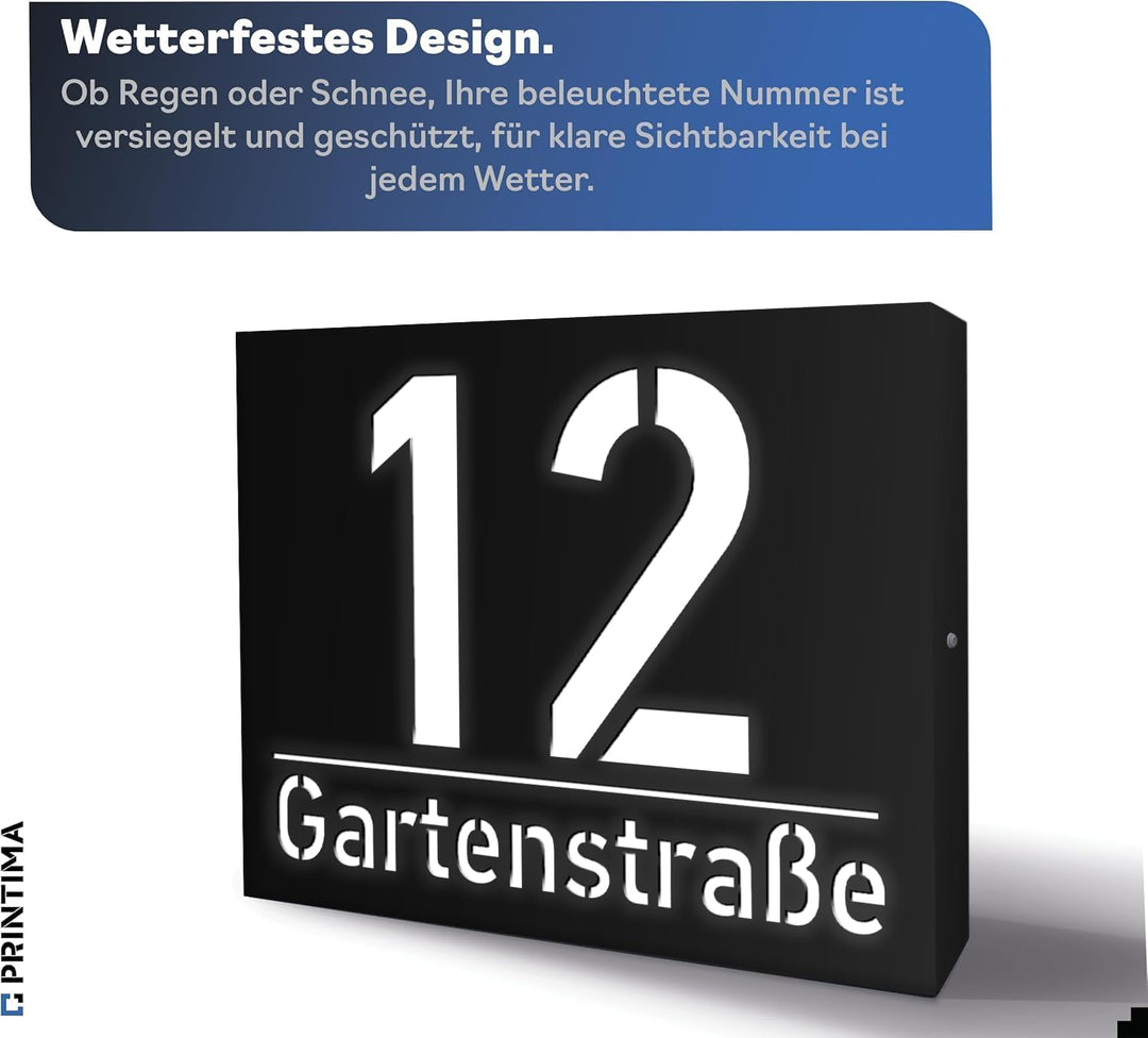 30x40cm 230V Strom Grosse Hausnummer Beleuchtet Led aus Aluminium mit Dämmerungssensor, Schwarz, Gra