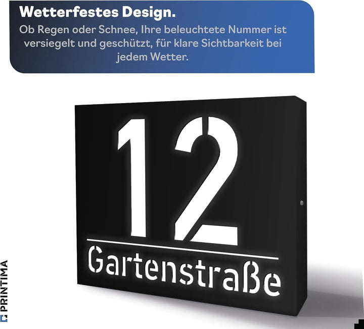 30x40cm 230V Strom Grosse Hausnummer Beleuchtet Led aus Aluminium mit Dämmerungssensor, Schwarz, Gra