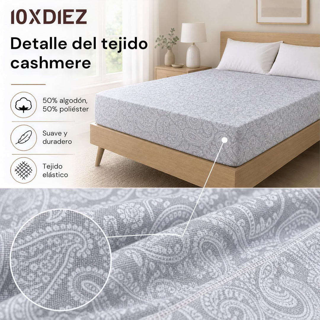 10XDIEZ – Matratzenschoner für Bett 90 cm – 90 x 190 cm Kaschmir – vollständiger Schutz Lit de 90 cm