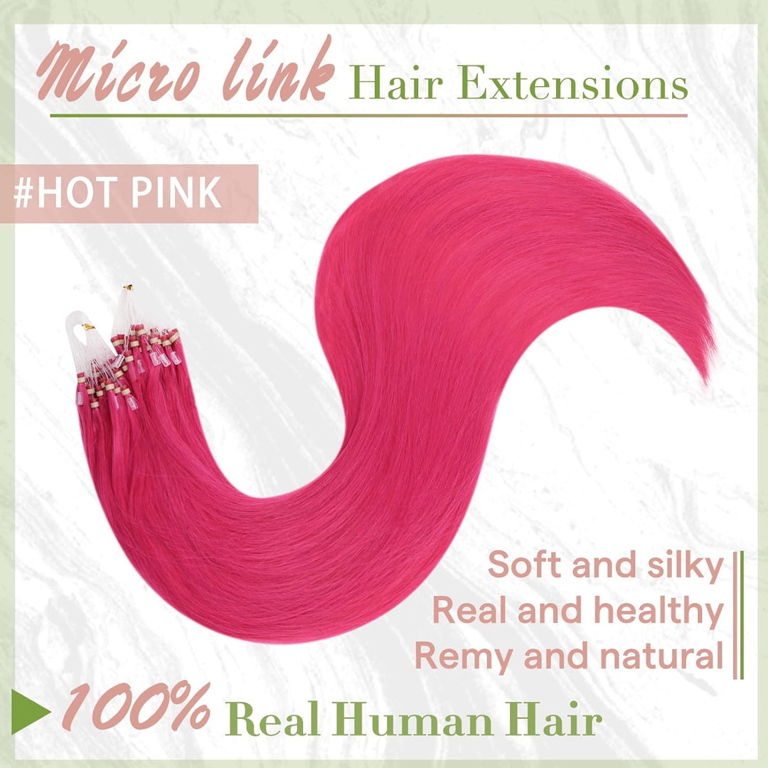 RUNATURE Pink Microring Echthaar Extensions 45cm Menschlich Haarextensions Microring 25 Strähnen Pin