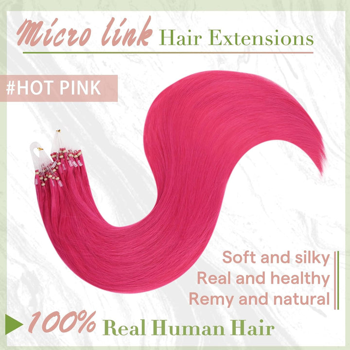 RUNATURE Pink Microring Echthaar Extensions 45cm Menschlich Haarextensions Microring 25 Strähnen Pin
