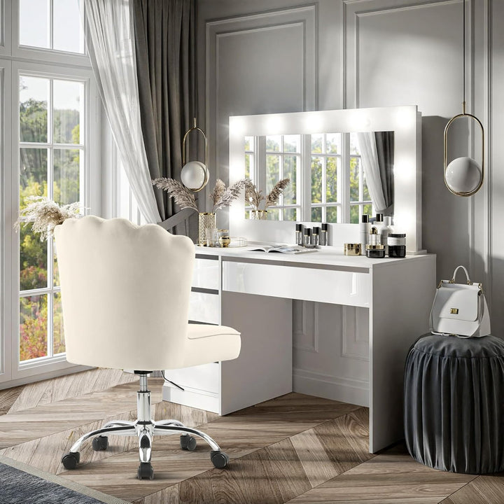 Bürostuhl Samt,Mädchen Schreibtischstuhl,Drehstuhl,Höhenverstellbar Muschel Stuhl,360° Drehbar Rolle