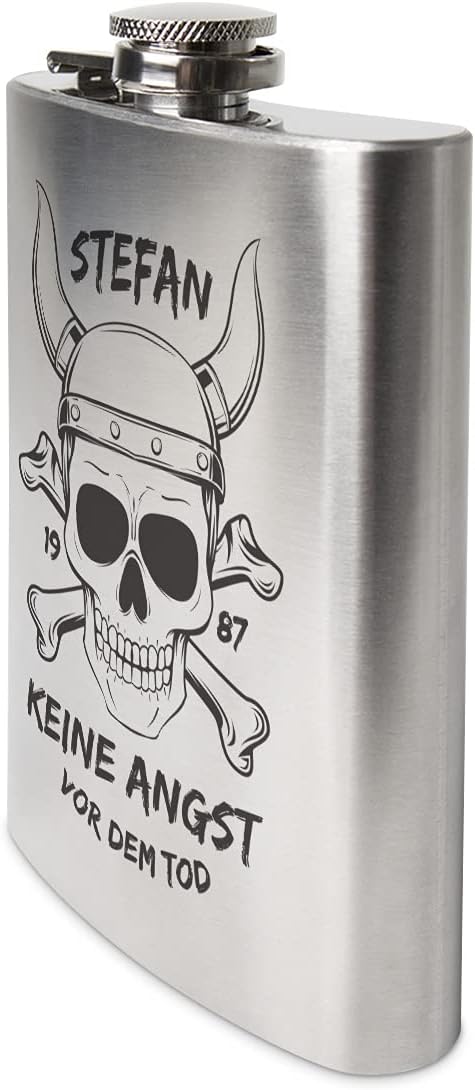 Flachmann Edelstahl 8oz. 237 ml mit individueller Gravur - Wikinger Totenkopf, Wikinger Totenkopf