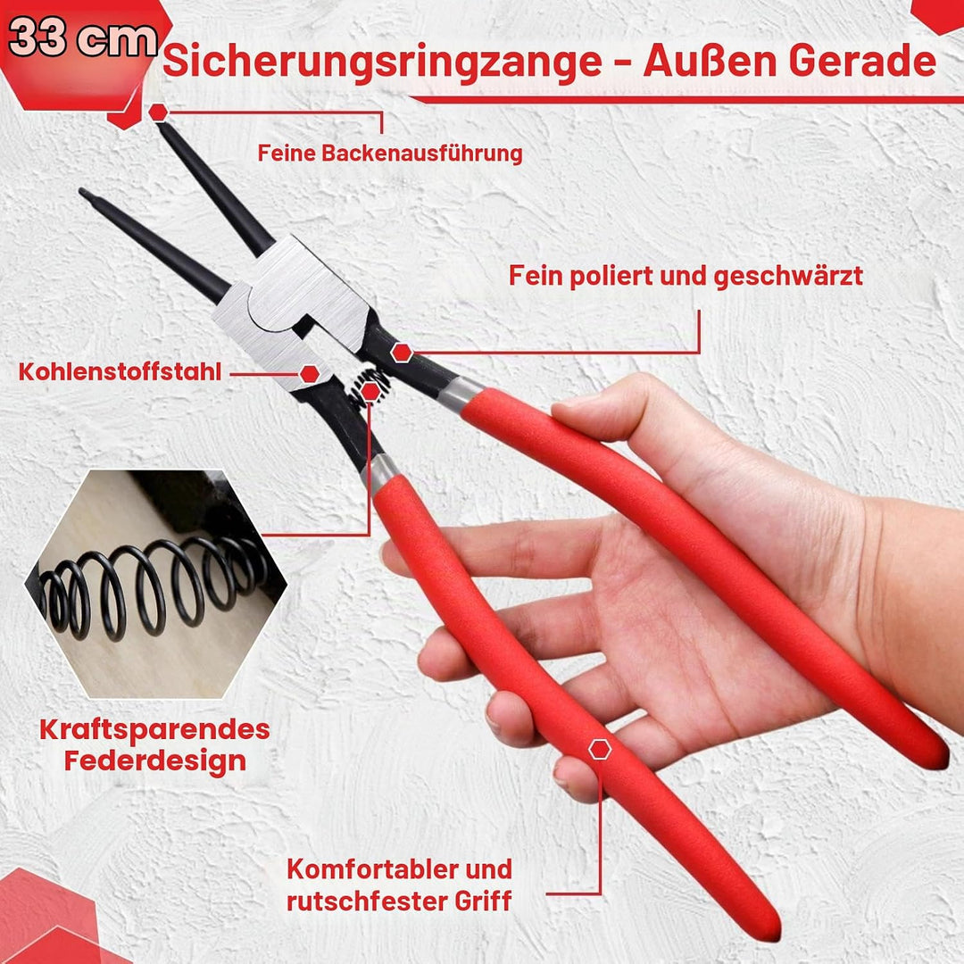 LEONTOOL Sprengringzange, 33 cm, strapazierfähig, externe Sicherungsringzange, gerade Backenspitze,