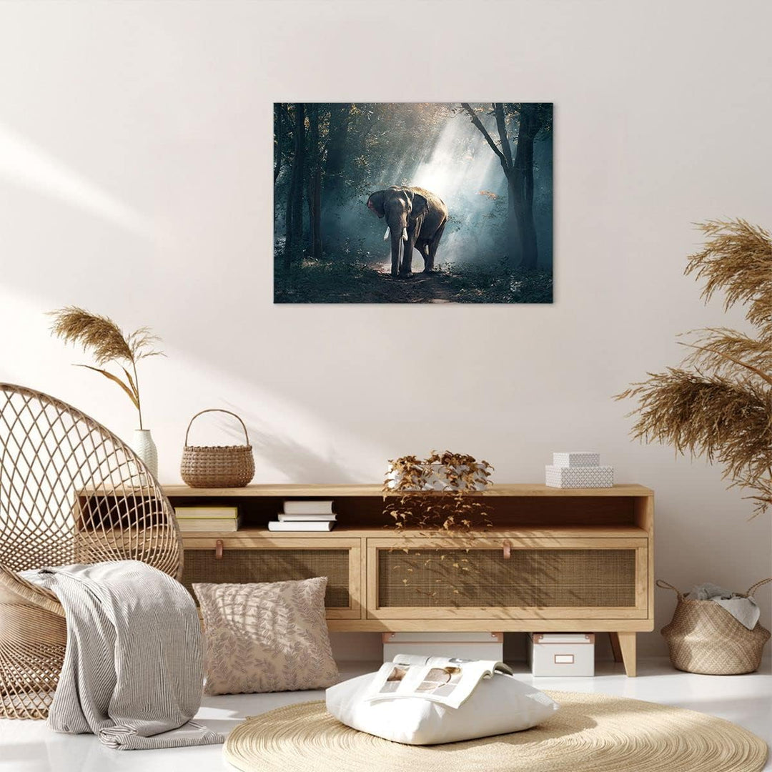 Bilder auf Leinwand elefant natur Leinwandbild mit Rahmen 70x50cm Wandbilder Dekoration Wohnzimmer S