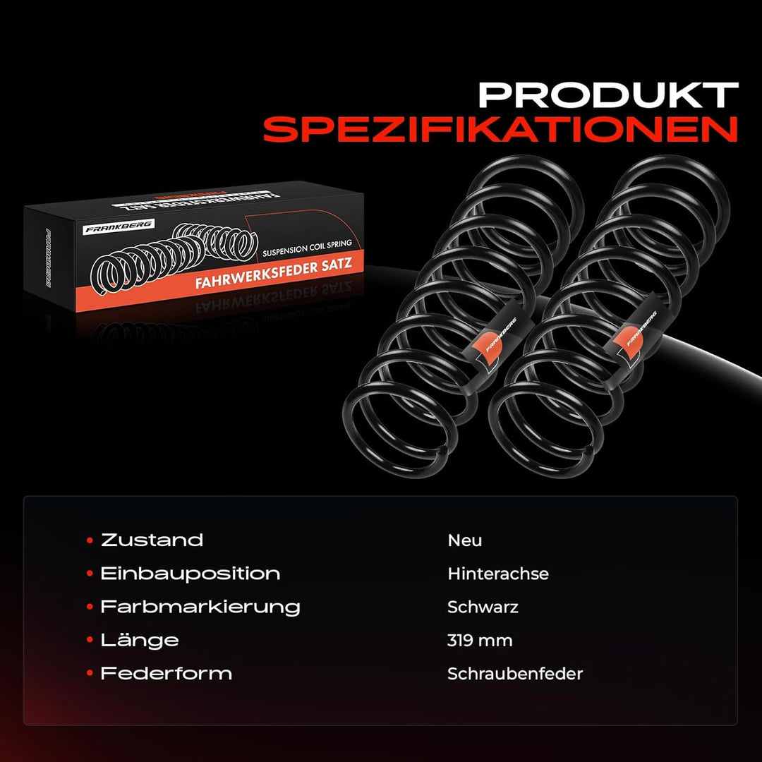 Frankberg 2x Federn Fahrwerksfeder Hinterachse Kompatibel mit Fiesta IV JA JB 1.6 16V Sport 2000-200