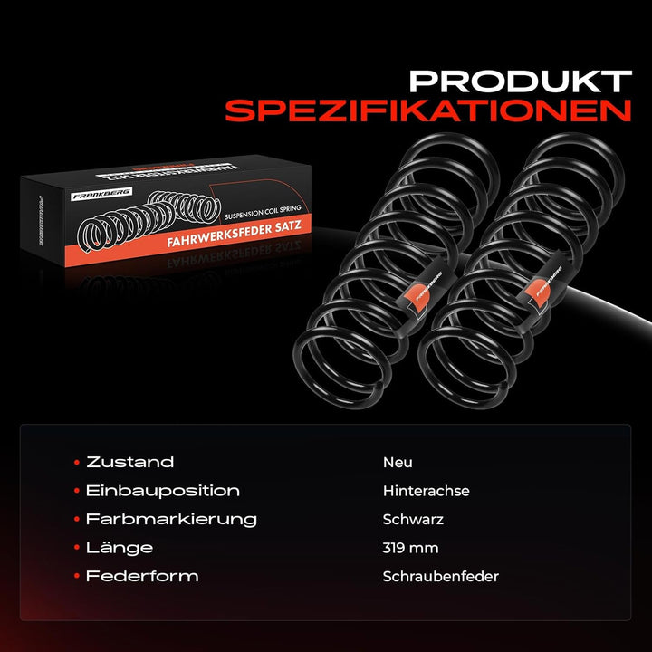 Frankberg 2x Federn Fahrwerksfeder Hinterachse Kompatibel mit Fiesta IV JA JB 1.6 16V Sport 2000-200